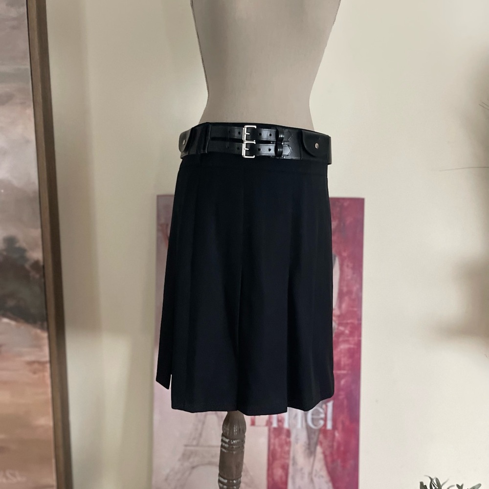 Burberry London Black Wool Skirt with Double Buckle Belt
